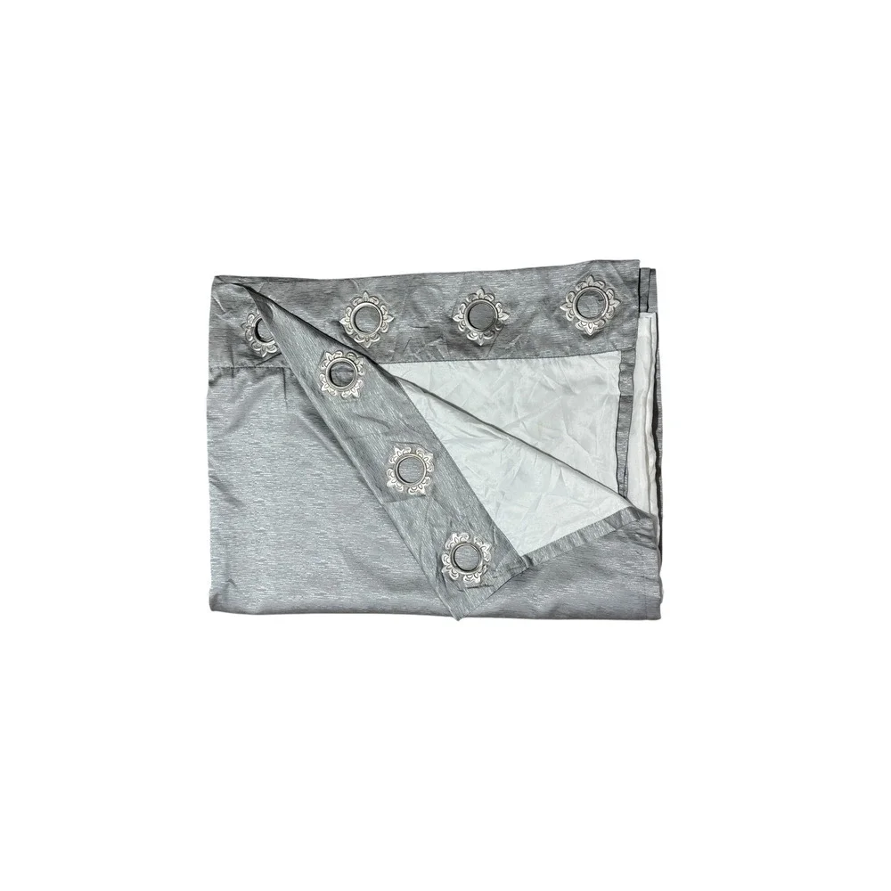 Single Metallic Curtain Drape Decorative Grommets Silver Gray Lined 1 Panel